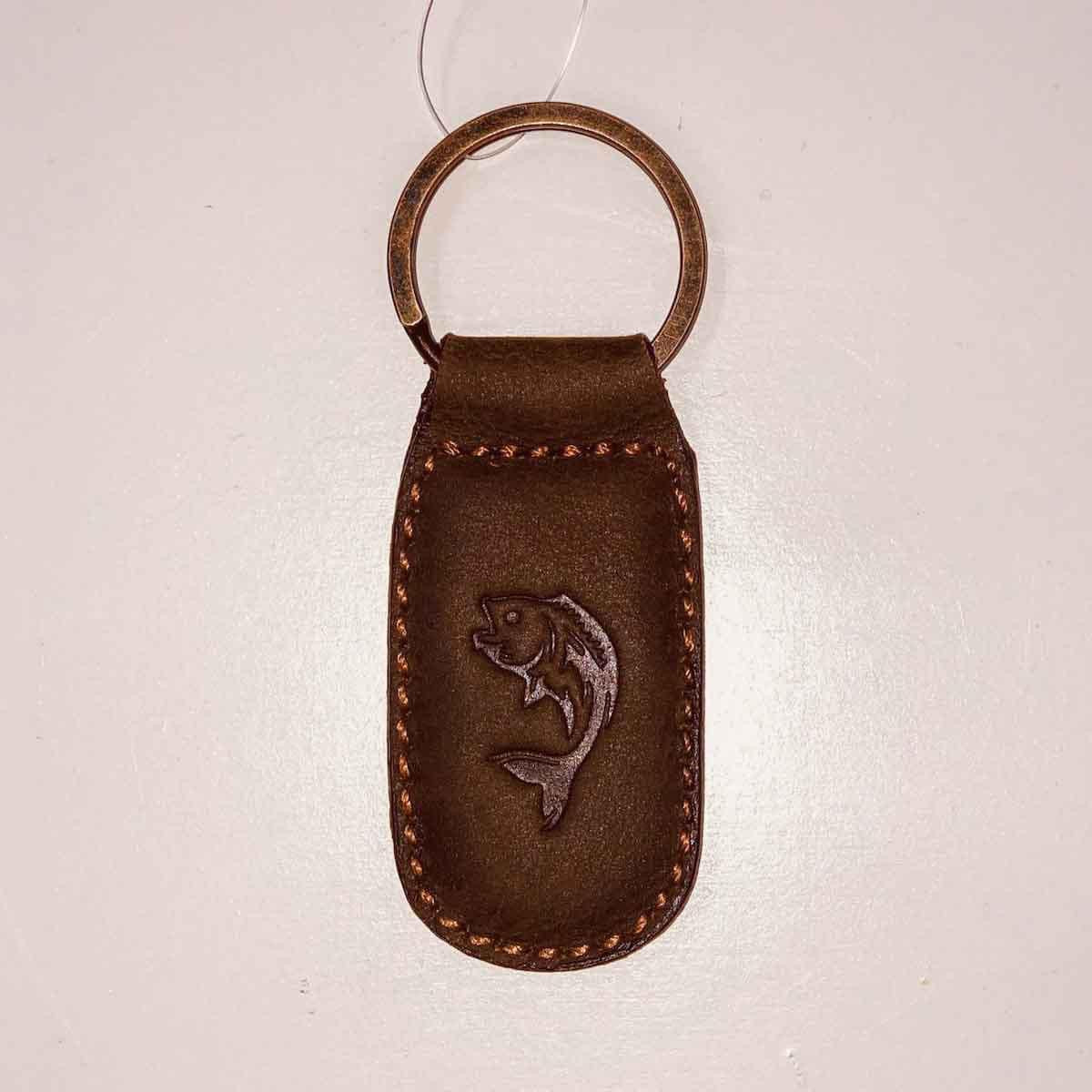 Fish embossed leather keychain