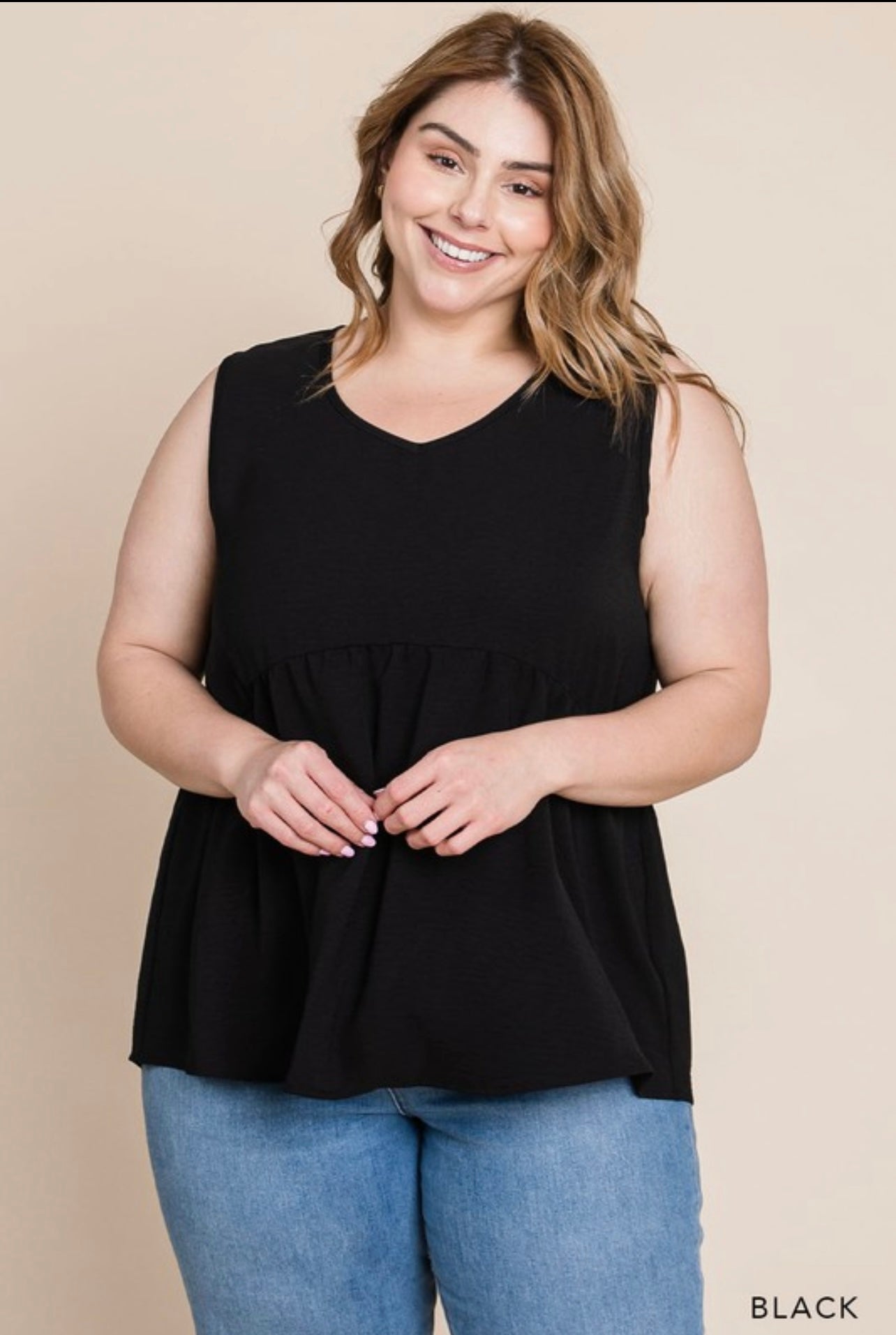 Black Airflow Babydoll Plus Top