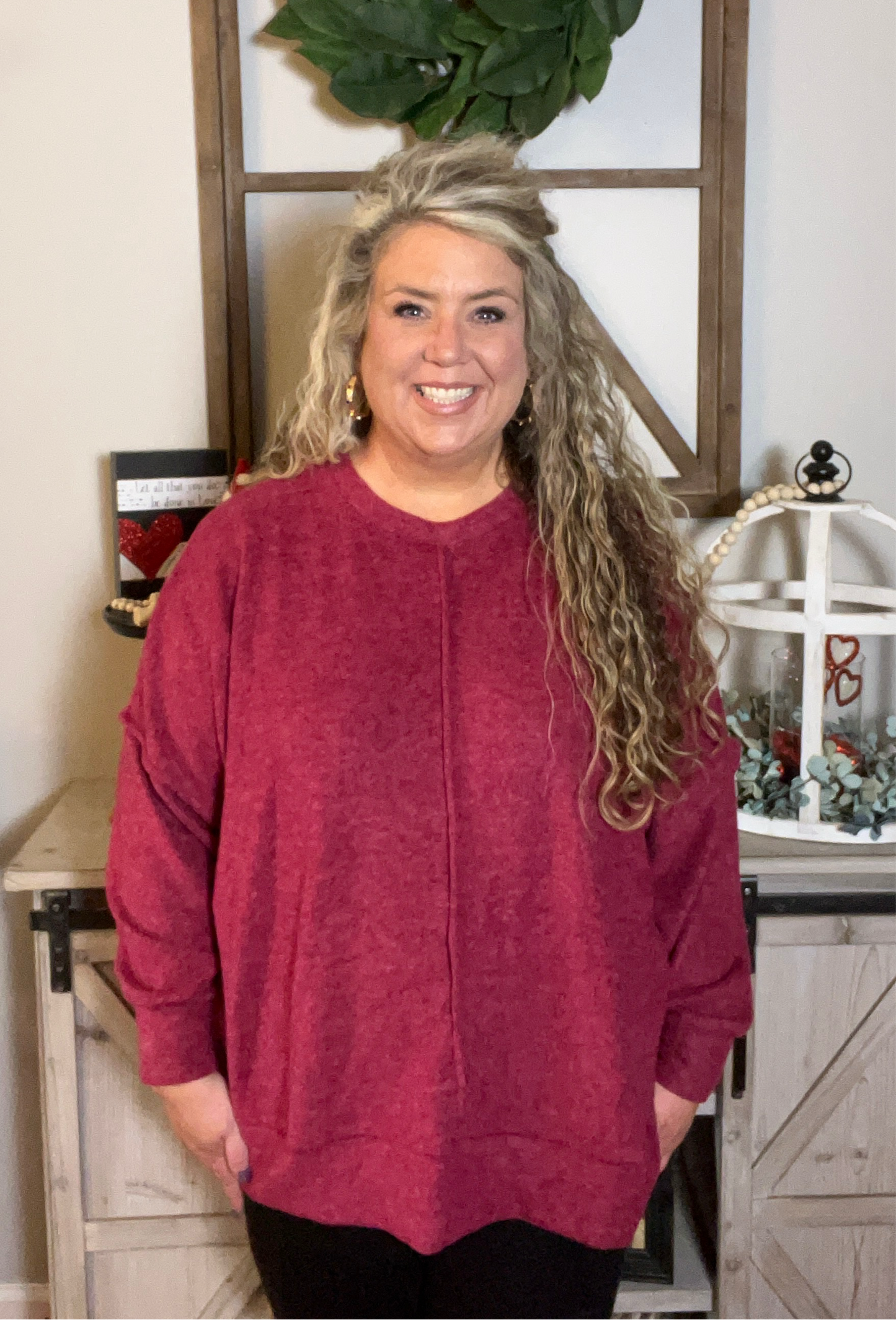 Plus Wine Brushed Hacci sweater