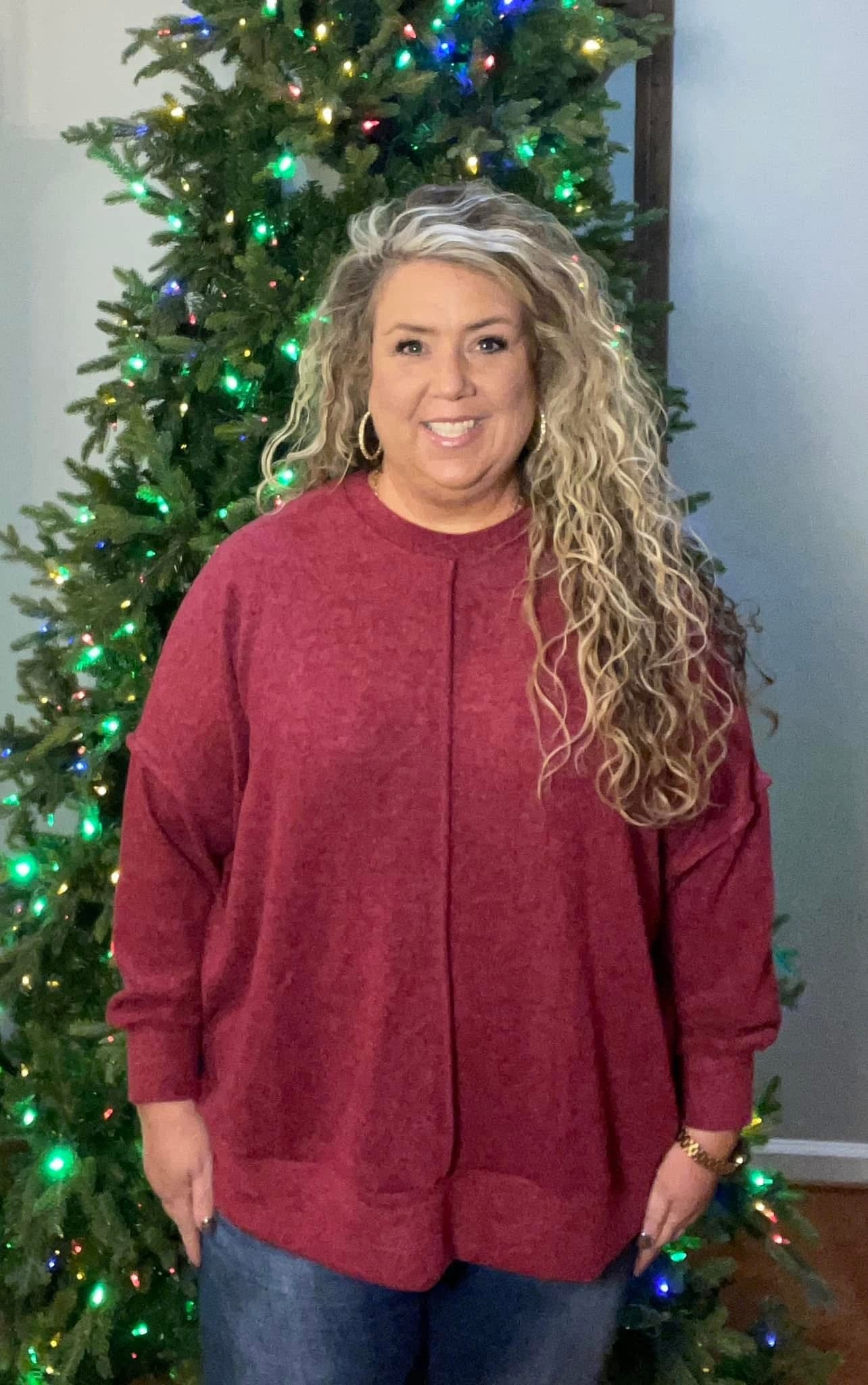 Plus Wine Brushed Hacci sweater