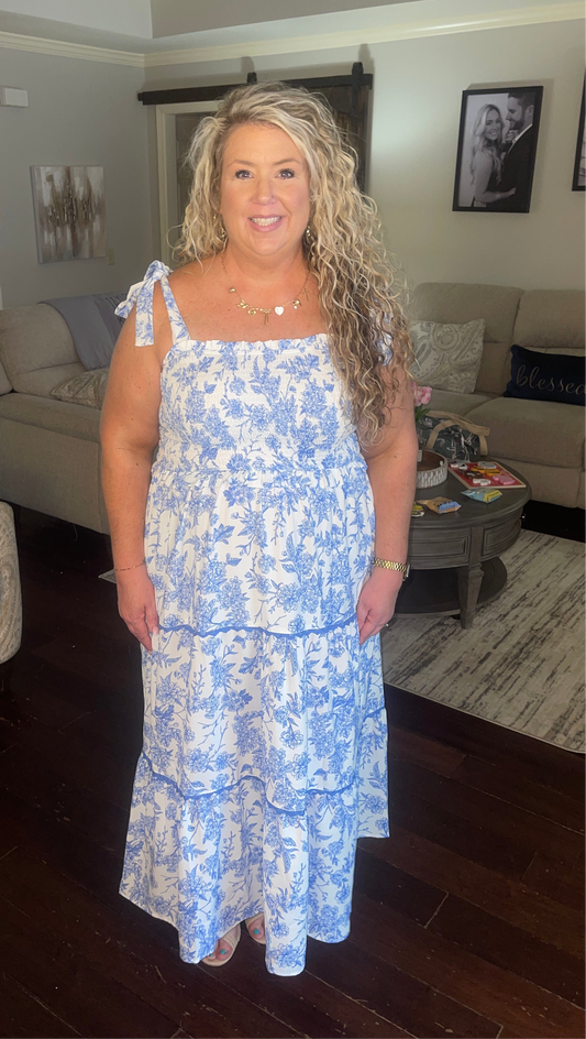 Blue Floral Summer Plus Dress