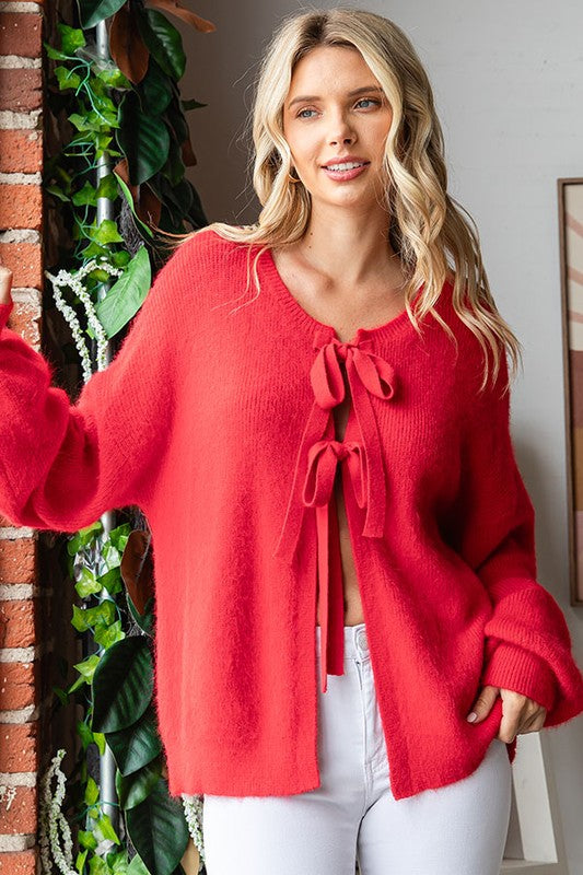 Red Bow Plus Cardigan