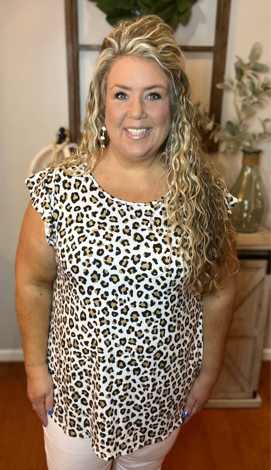 Leopard Ruffle Sleeve Top