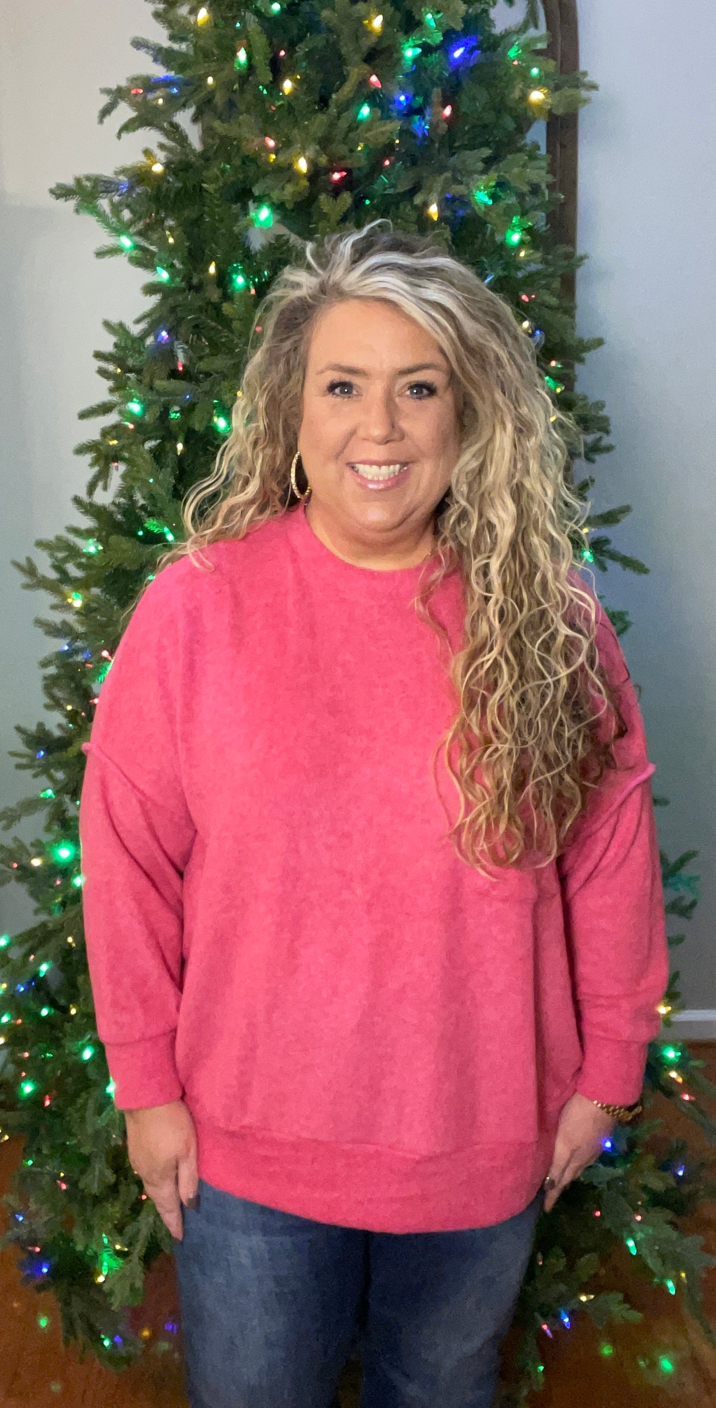 Pink drop shoulder top