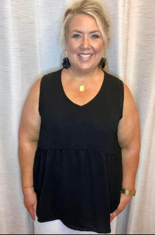 Black Airflow Babydoll Plus Top