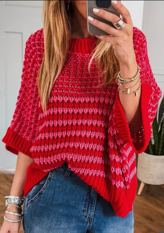 Red Draped Sleeve Sweater- Preorder