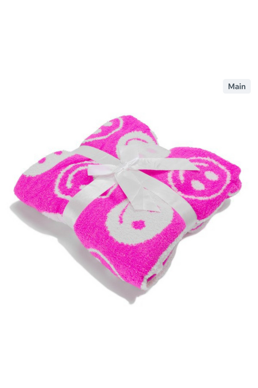 Neon Pink Smiley Blanket