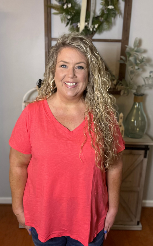 Hot Coral Basic Top