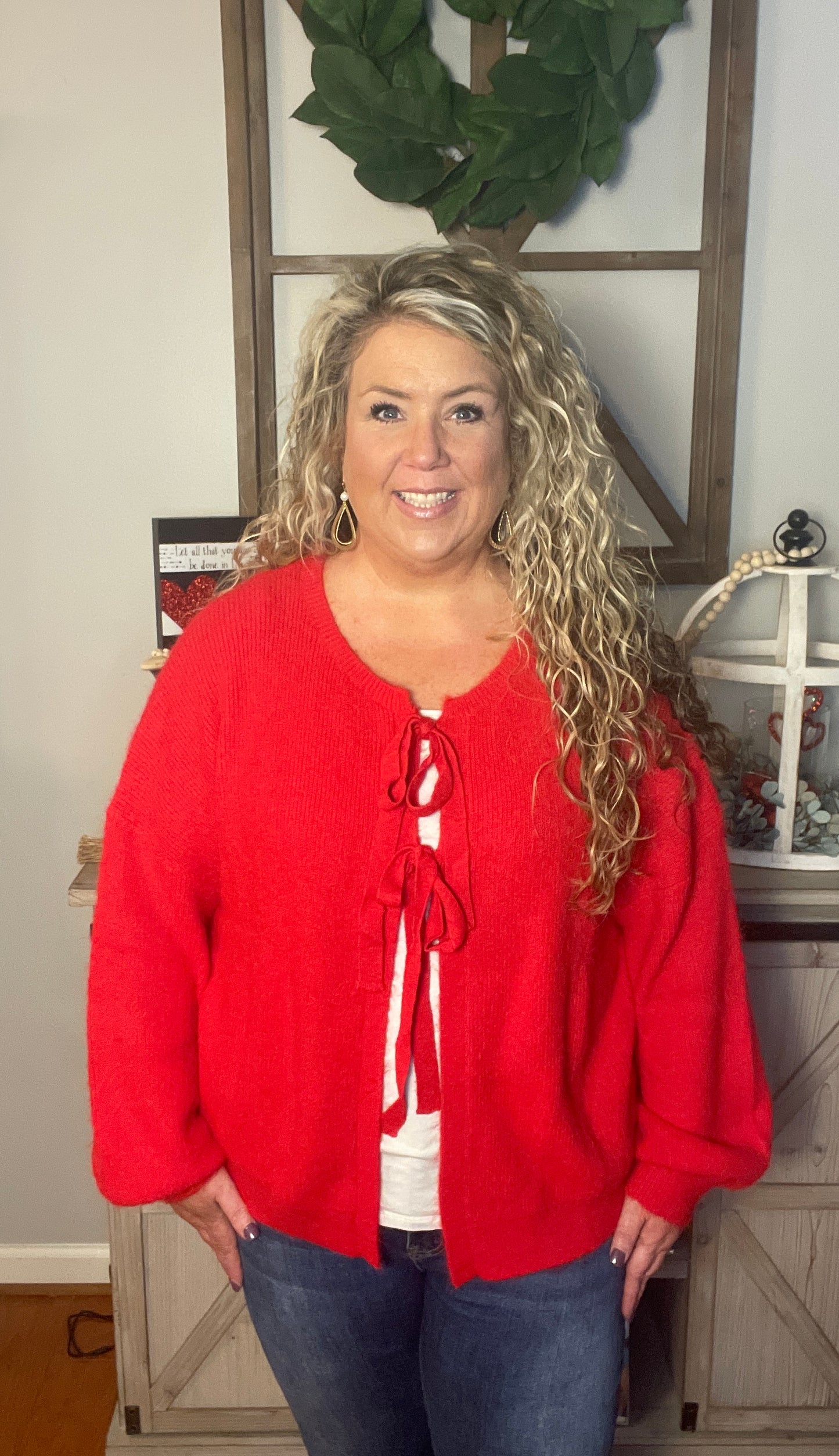 Red Bow Plus Cardigan