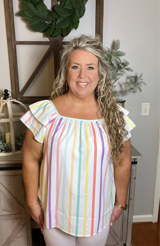 Rainbow Striped Plus Top