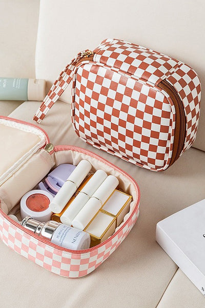 Camel checkered make up bag