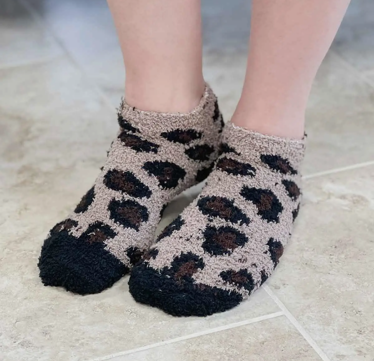 Leopard Cozy Socks- black/ brown