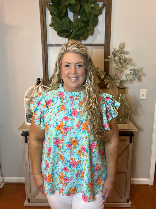 Mint Floral Plus Top