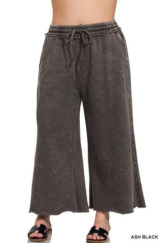 Plus Acid Wash Palazzo Pants- Black