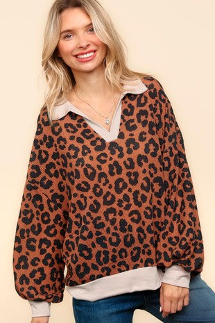 Plus Leopard Waffle Top