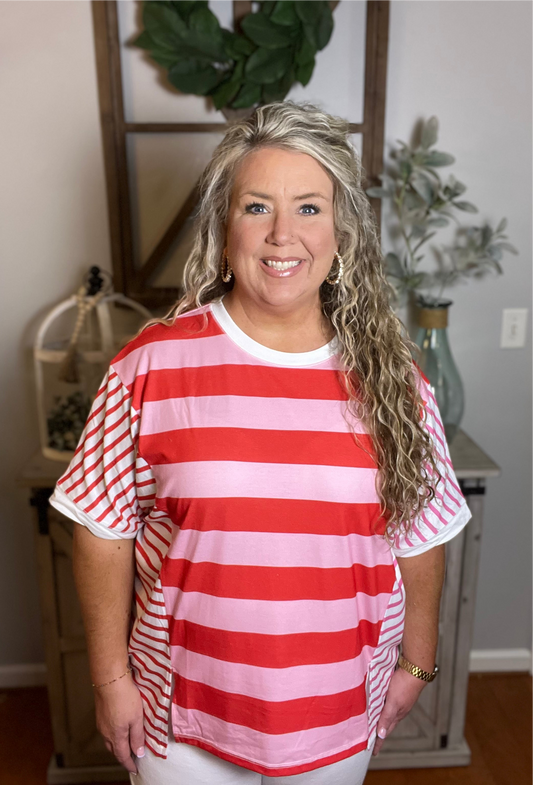 Preorder Pink & Red Striped Top