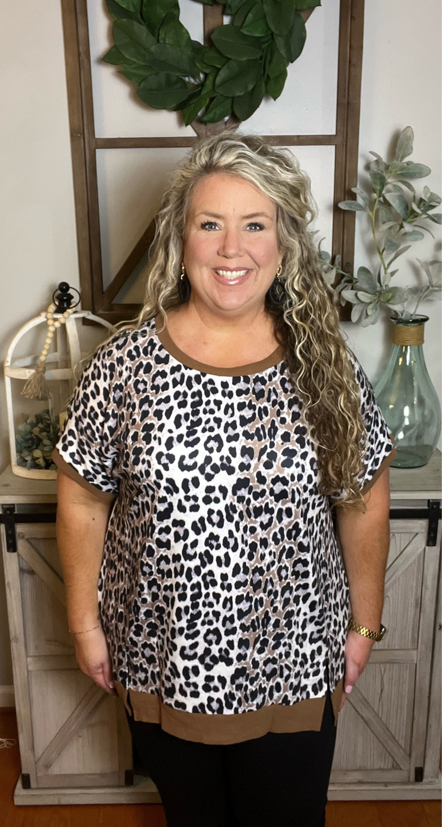 Leopard short sleeve plus top