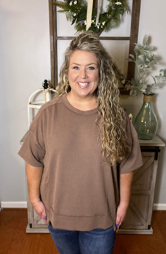 Mocha Ribbed Plus Top