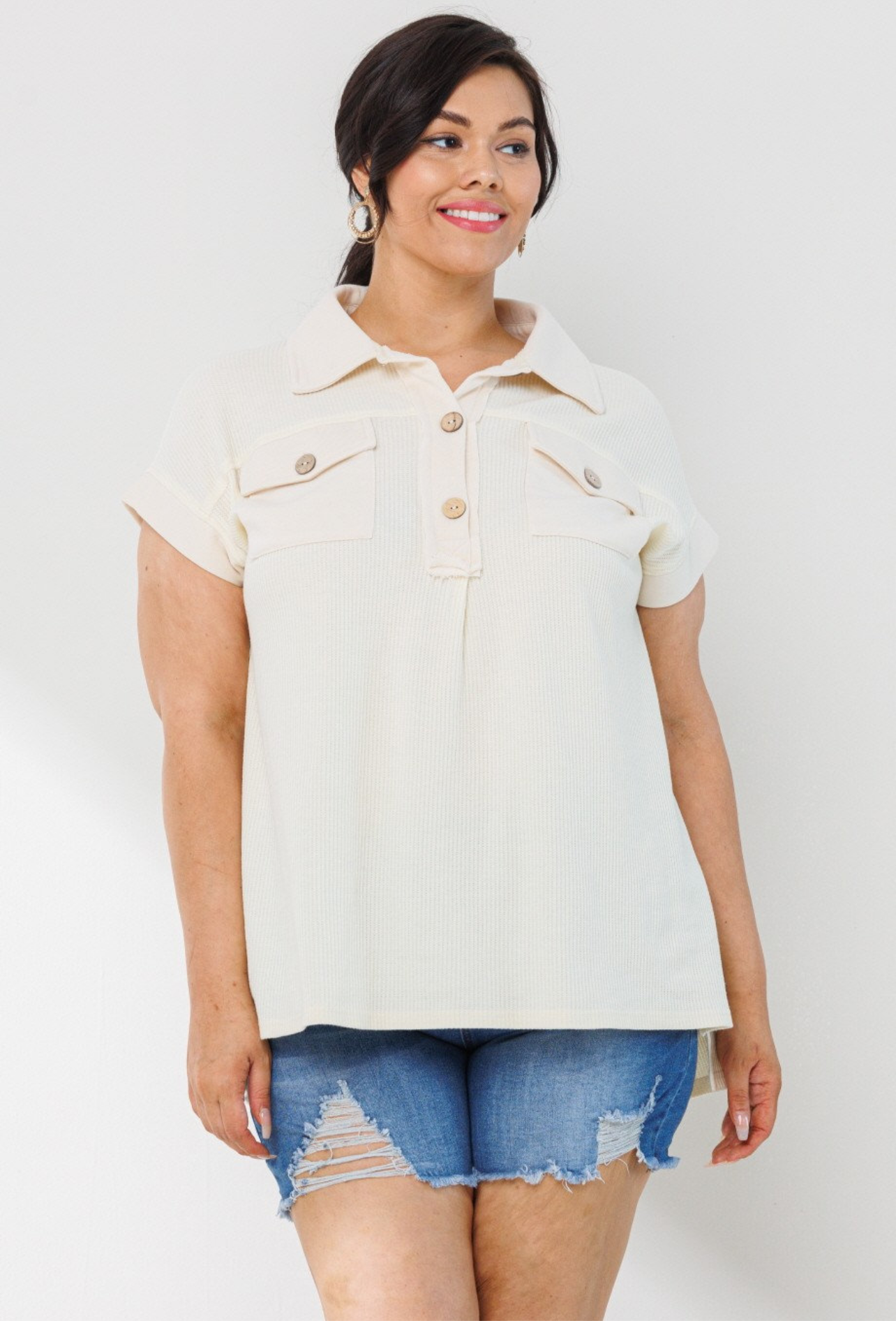 Plus Cream Henley Top