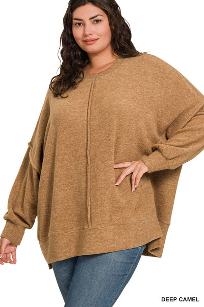 Plus Camel Drop Shoulder Top