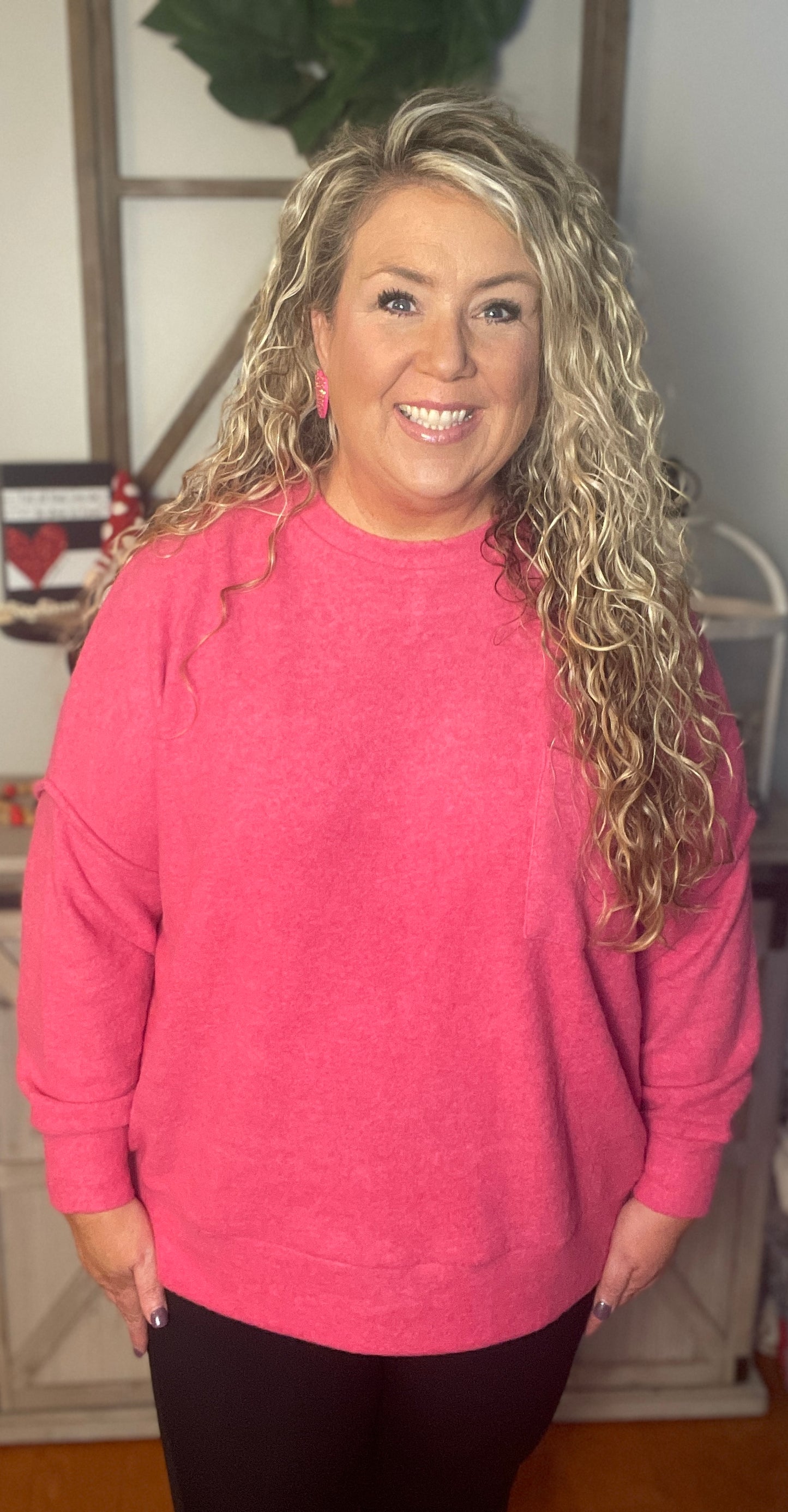 Pink drop shoulder top