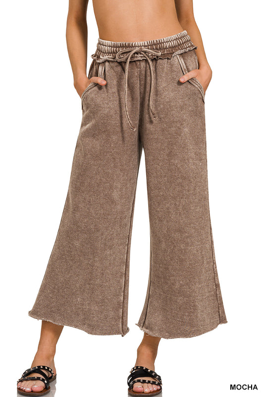 Acid Wash Palazzo Pants- Mocha Brown