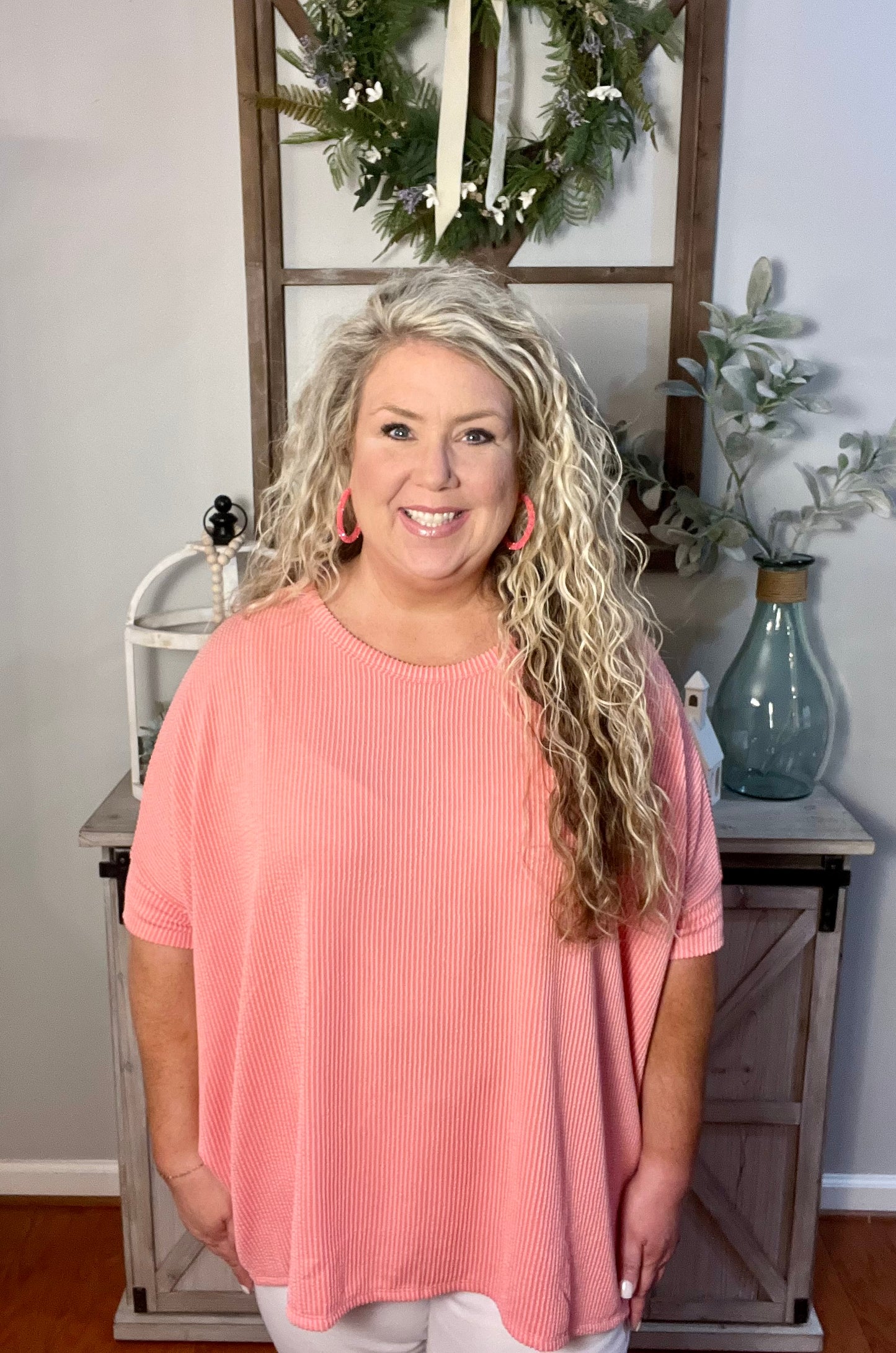 Coral Oversized Top