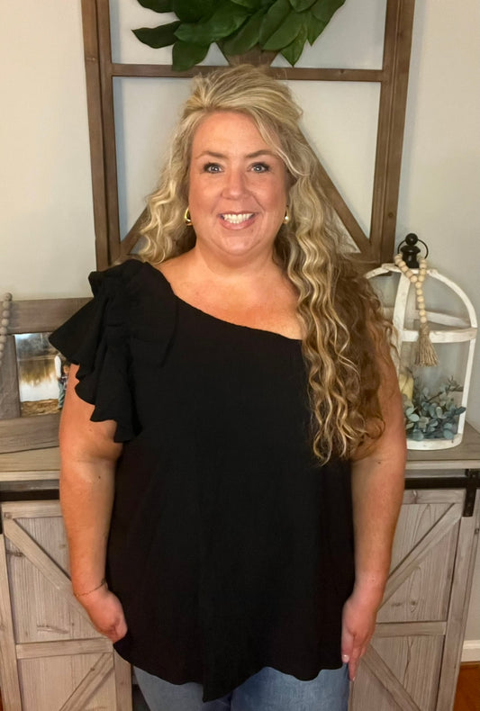 Black One Shoulder Plus Top