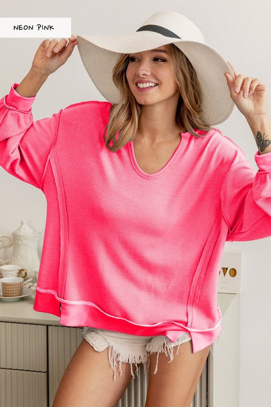 Neon Pink exposed seam top