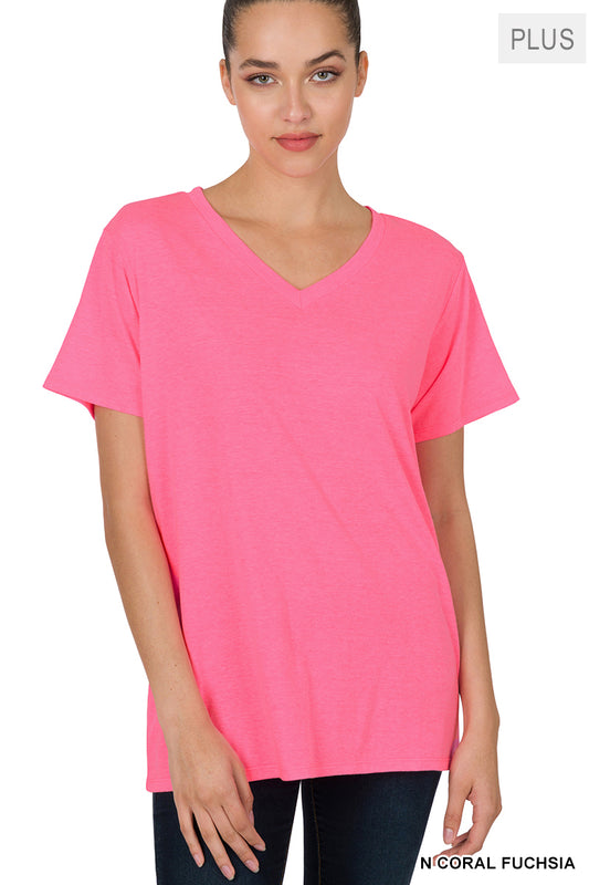 Neon Pink V Neck Plus Tee