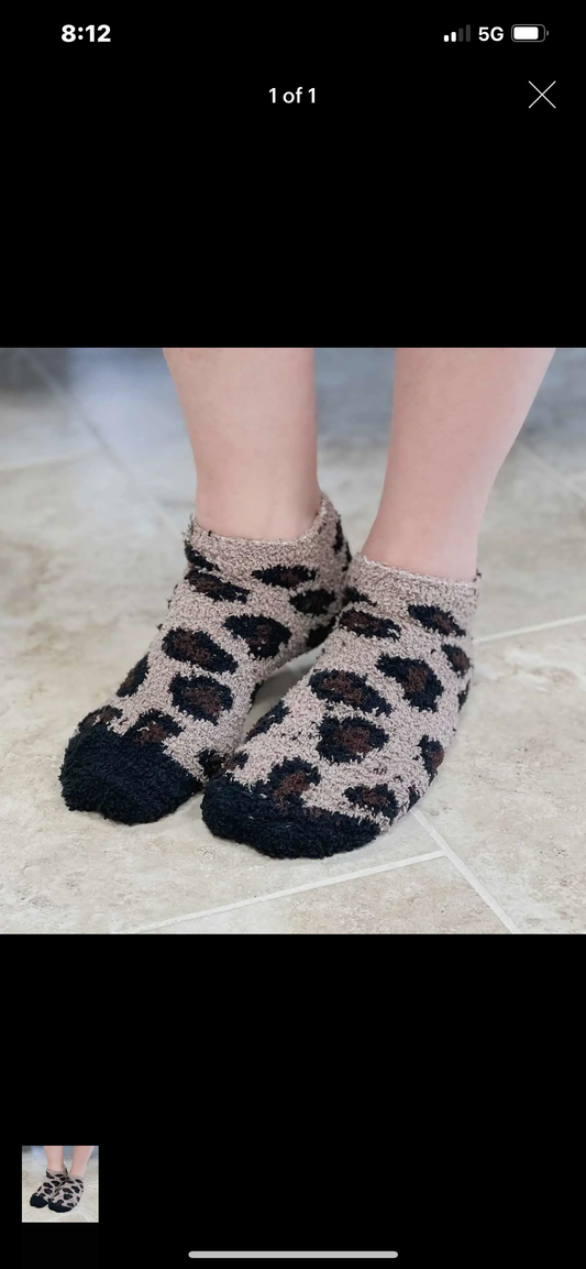 Leopard Cozy Socks- black/ brown