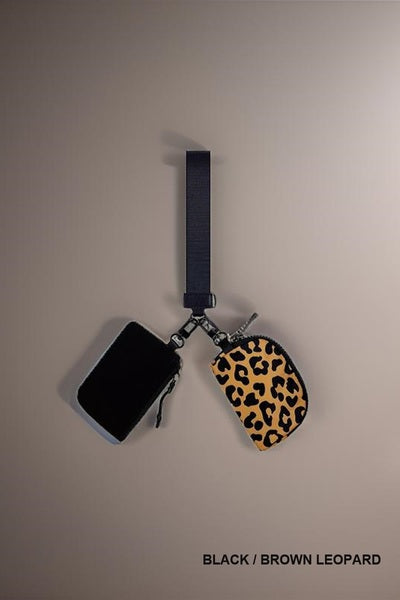 Leopard Dual Pouch Wristlet Keychain