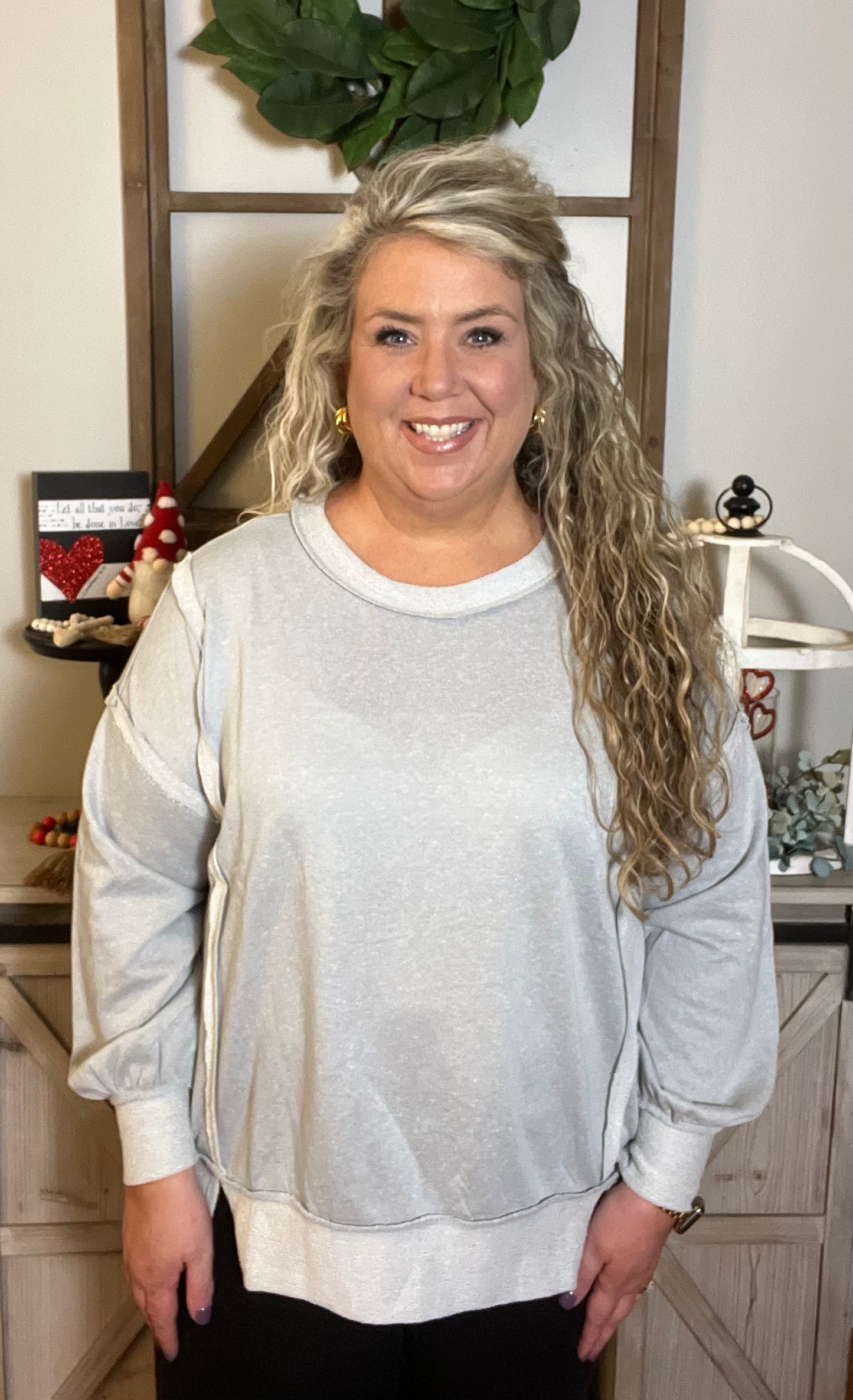 Gray Exposed Seam Top